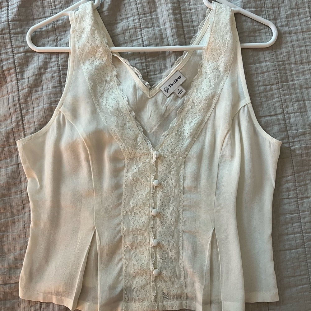 Ivory Lace Trim Sleeveless Top